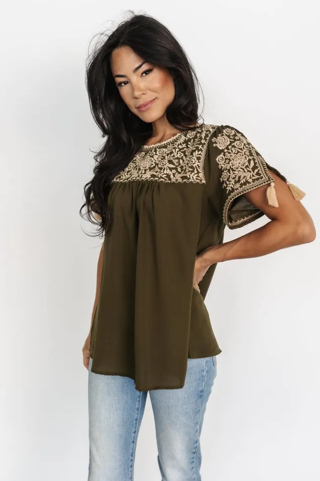 Baltic Born Blouses and Shirts Royce Embroidered Top Olive 8211 Women Baltic Born Blouses and Shirts Royce Embroidered Top Olive 8211 Women