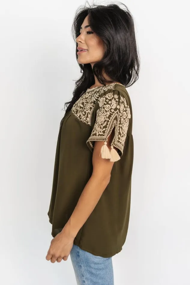 Baltic Born Blouses and Shirts Royce Embroidered Top Olive 8211 Women Baltic Born Blouses and Shirts Royce Embroidered Top Olive 8211 Women