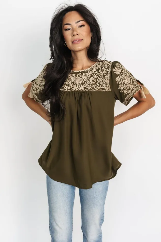 Baltic Born Blouses and Shirts Royce Embroidered Top Olive 8211 Women Baltic Born Blouses and Shirts Royce Embroidered Top Olive 8211 Women