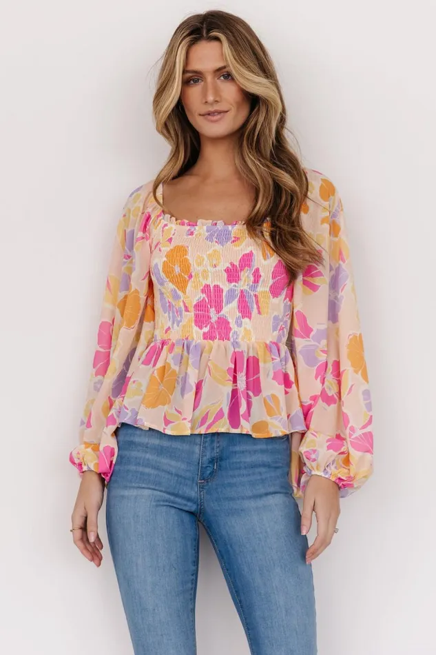 Baltic Born Blouses and Shirts Sally Smocked Top Pink Multi 8211 Women
