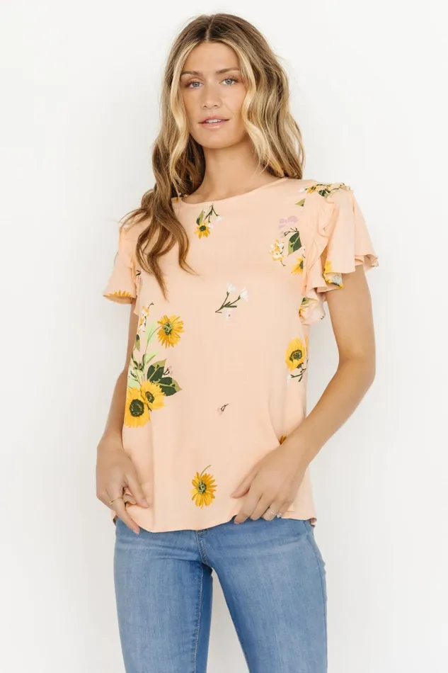 Baltic Born Blouses and Shirts Shelby Ruffle Sleeve Top Peach Sunflower Print 8211 Women Baltic Born Blouses and Shirts Shelby Ruffle Sleeve Top Peach Sunflower Print 8211 Women