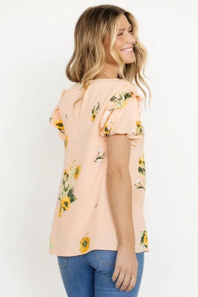 Baltic Born Blouses and Shirts Shelby Ruffle Sleeve Top Peach Sunflower Print 8211 Women Baltic Born Blouses and Shirts Shelby Ruffle Sleeve Top Peach Sunflower Print 8211 Women