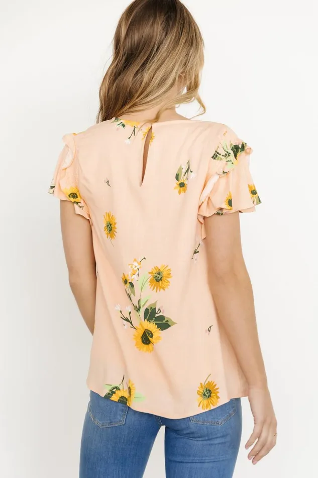 Baltic Born Blouses and Shirts Shelby Ruffle Sleeve Top Peach Sunflower Print 8211 Women Baltic Born Blouses and Shirts Shelby Ruffle Sleeve Top Peach Sunflower Print 8211 Women