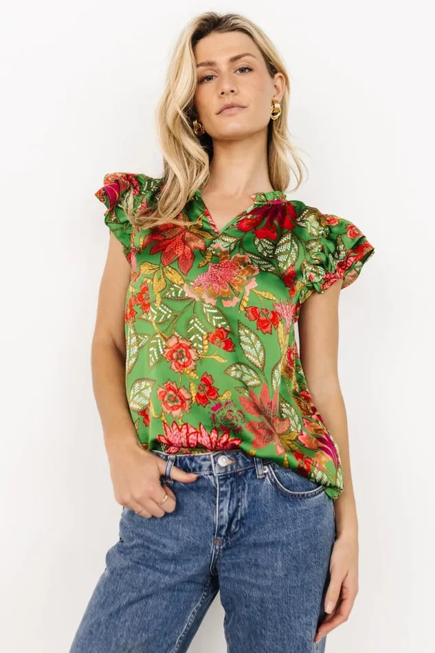 Baltic Born Blouses and Shirts Skyler Ruffle Top Green Multi 8211 Women