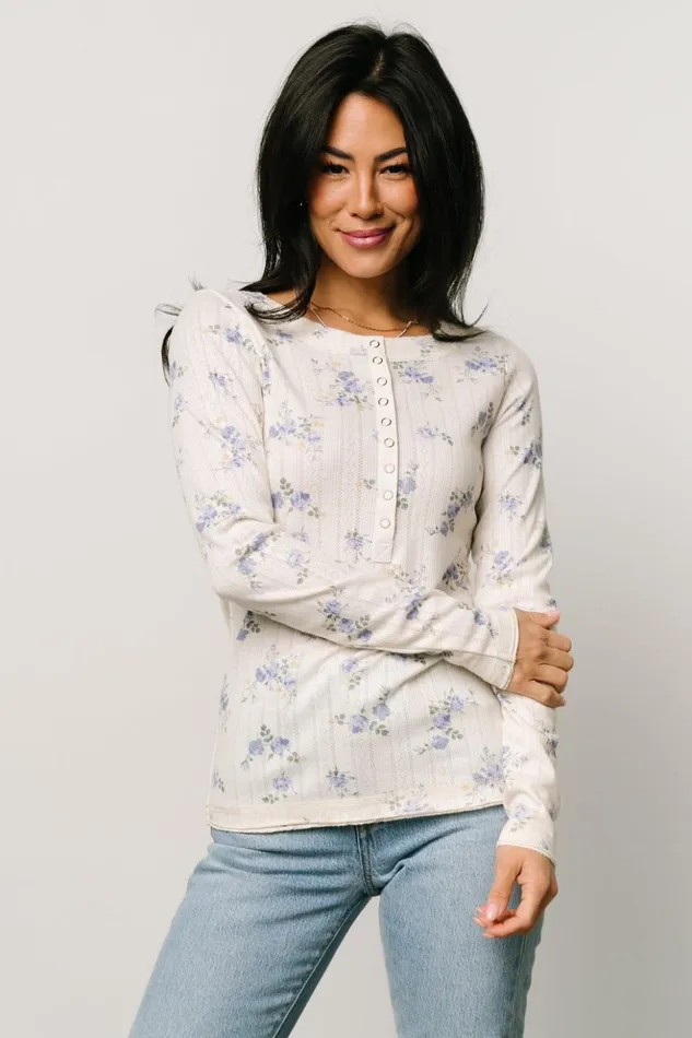 Baltic Born Blouses and Shirts Suzanne Henley Top Periwinkle Floral 8211 Women