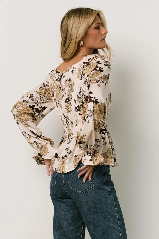 Baltic Born Blouses and Shirts Topanga Smocked Top Taupe Floral 8211 Women Baltic Born Blouses and Shirts Topanga Smocked Top Taupe Floral 8211 Women