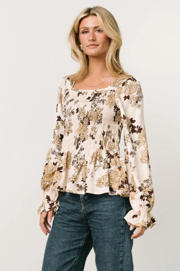 Baltic Born Blouses and Shirts Topanga Smocked Top Taupe Floral 8211 Women Baltic Born Blouses and Shirts Topanga Smocked Top Taupe Floral 8211 Women