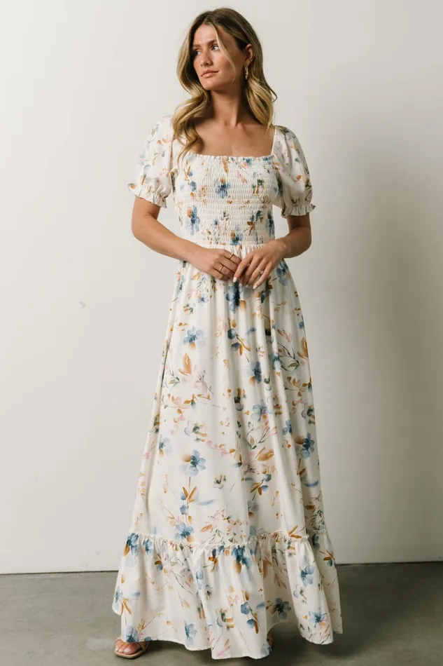 Baltic Born Bump Friendly Capri Smocked Maxi Dress White Multi Print 8211 Women Baltic Born Bump Friendly Capri Smocked Maxi Dress White Multi Print 8211 Women