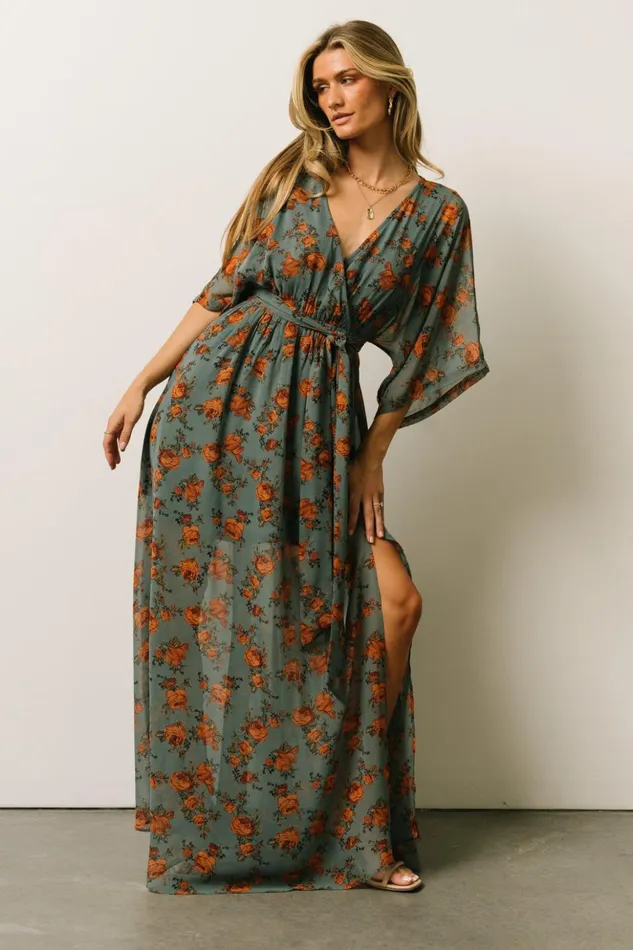 Baltic Born Bump Friendly Kia Kimono Maxi Dress Dusty Blue Floral 8211 Women Baltic Born Bump Friendly Kia Kimono Maxi Dress Dusty Blue Floral 8211 Women