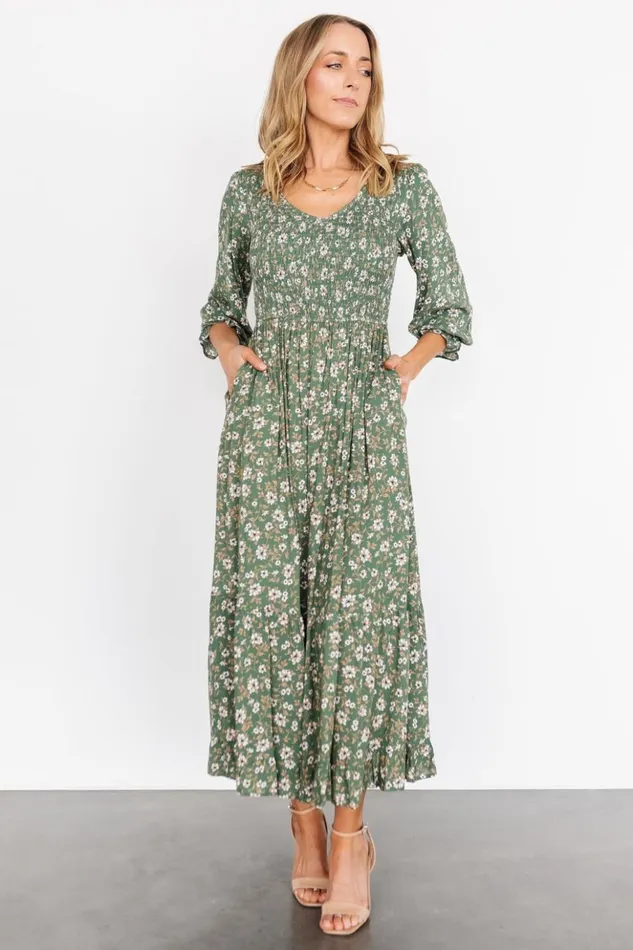 Baltic Born Bump Friendly Tarryn Smocked Midi Dress Olive Floral 8211 Women Baltic Born Bump Friendly Tarryn Smocked Midi Dress Olive Floral 8211 Women