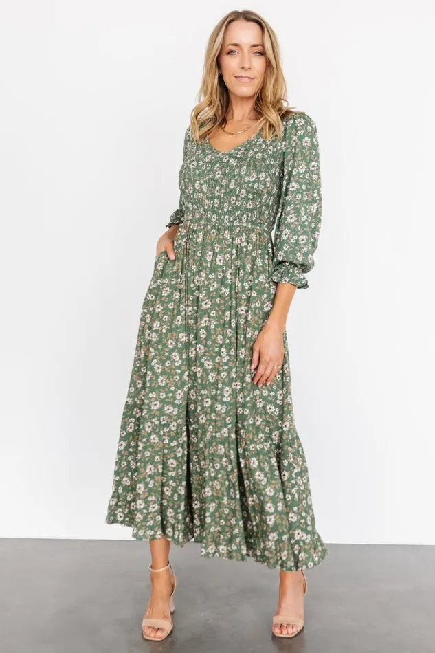 Baltic Born Bump Friendly Tarryn Smocked Midi Dress Olive Floral 8211 Women Baltic Born Bump Friendly Tarryn Smocked Midi Dress Olive Floral 8211 Women