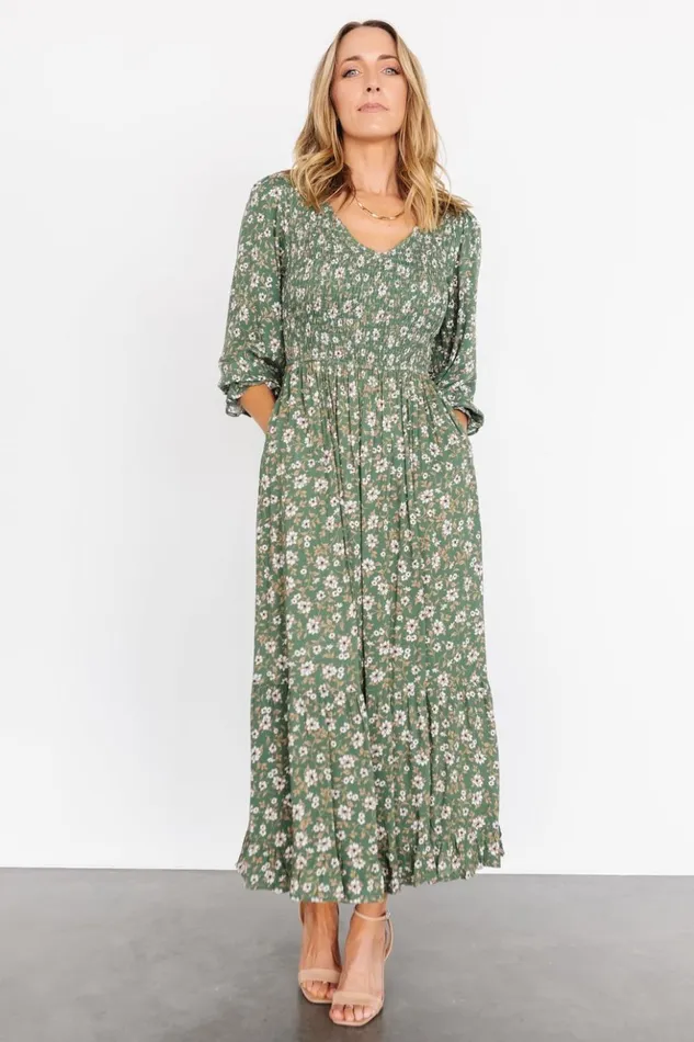 Baltic Born Bump Friendly Tarryn Smocked Midi Dress Olive Floral 8211 Women Baltic Born Bump Friendly Tarryn Smocked Midi Dress Olive Floral 8211 Women