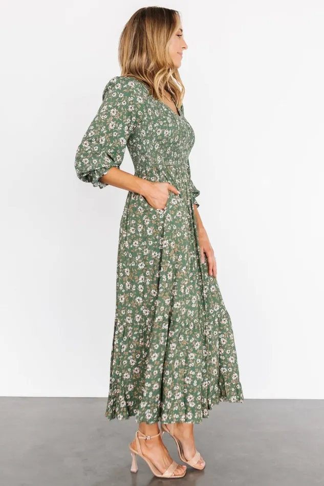 Baltic Born Bump Friendly Tarryn Smocked Midi Dress Olive Floral 8211 Women Baltic Born Bump Friendly Tarryn Smocked Midi Dress Olive Floral 8211 Women