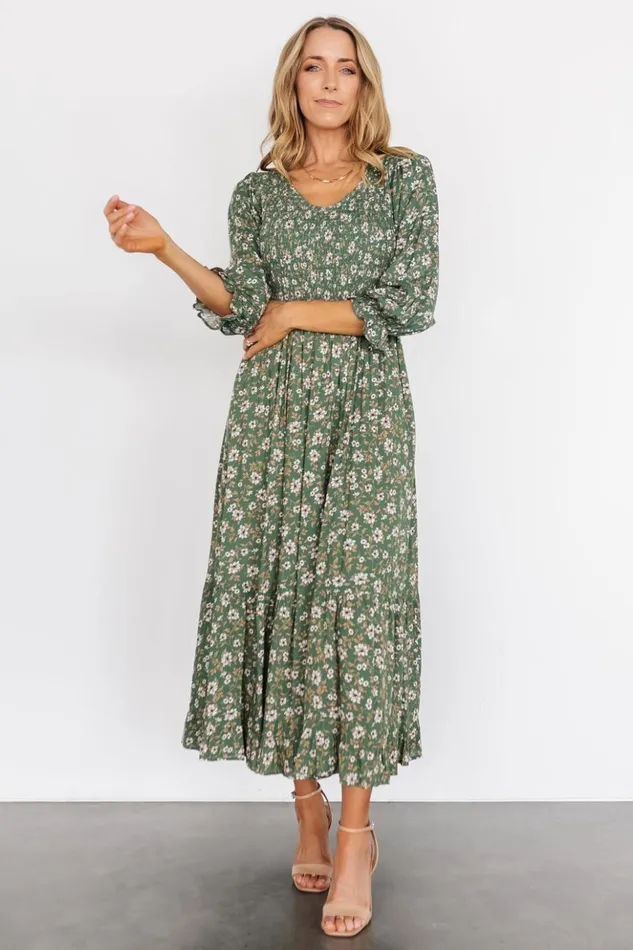 Baltic Born Bump Friendly Tarryn Smocked Midi Dress Olive Floral 8211 Women Baltic Born Bump Friendly Tarryn Smocked Midi Dress Olive Floral 8211 Women