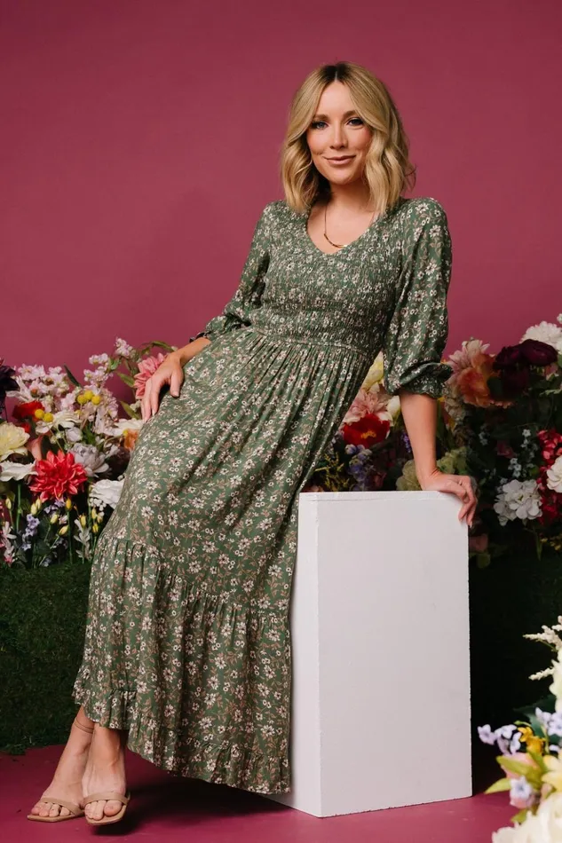 Baltic Born Bump Friendly Tarryn Smocked Midi Dress Olive Floral 8211 Women Baltic Born Bump Friendly Tarryn Smocked Midi Dress Olive Floral 8211 Women