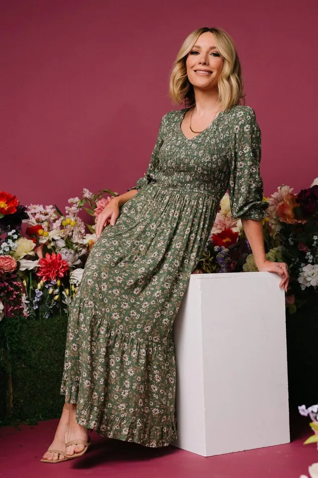 Baltic Born Bump Friendly Tarryn Smocked Midi Dress Olive Floral 8211 Women Baltic Born Bump Friendly Tarryn Smocked Midi Dress Olive Floral 8211 Women