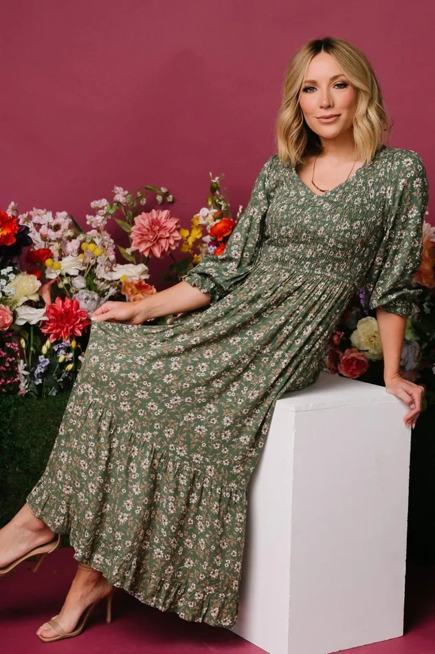 Baltic Born Bump Friendly Tarryn Smocked Midi Dress Olive Floral 8211 Women Baltic Born Bump Friendly Tarryn Smocked Midi Dress Olive Floral 8211 Women