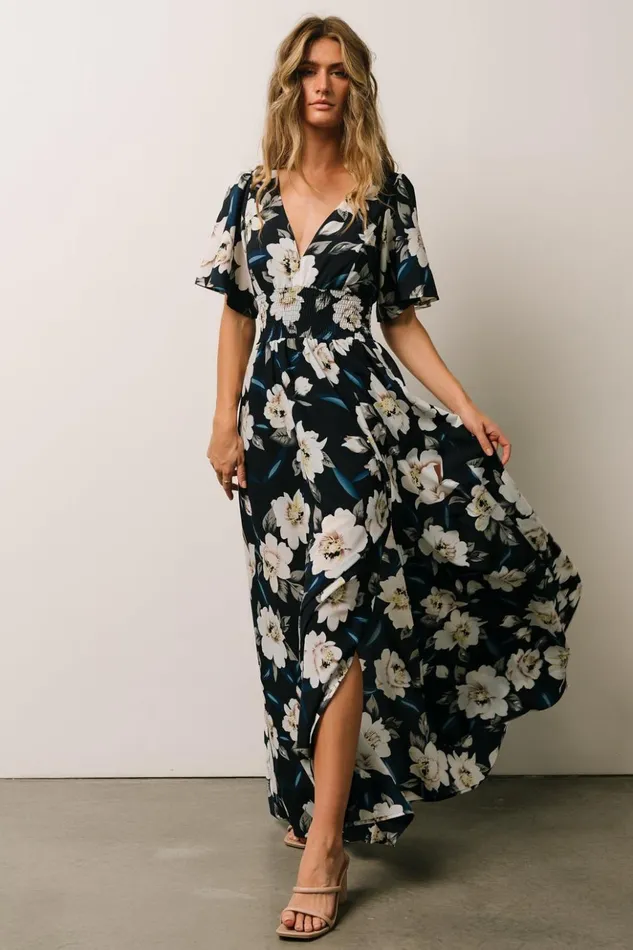 Baltic Born Bump Friendly Verona Smocked Maxi Dress Navy White Floral 8211 Women Baltic Born Bump Friendly Verona Smocked Maxi Dress Navy White Floral 8211 Women