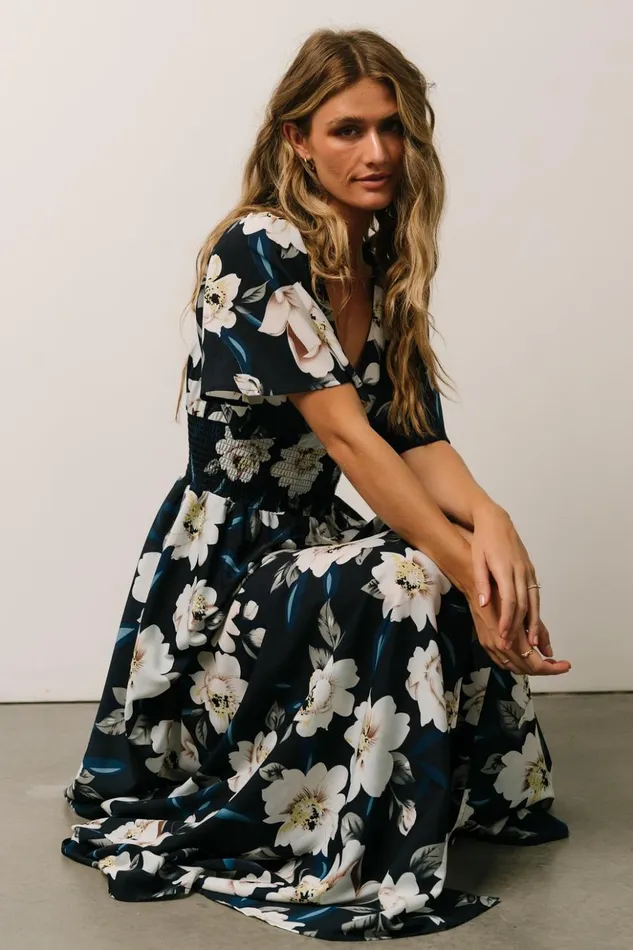 Baltic Born Bump Friendly Verona Smocked Maxi Dress Navy White Floral 8211 Women Baltic Born Bump Friendly Verona Smocked Maxi Dress Navy White Floral 8211 Women