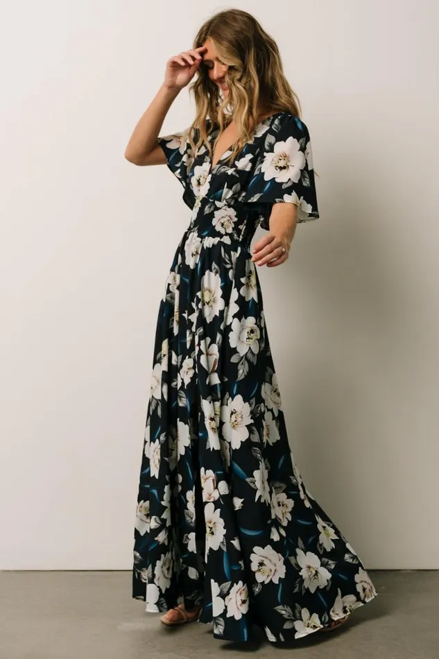 Baltic Born Bump Friendly Verona Smocked Maxi Dress Navy White Floral 8211 Women Baltic Born Bump Friendly Verona Smocked Maxi Dress Navy White Floral 8211 Women