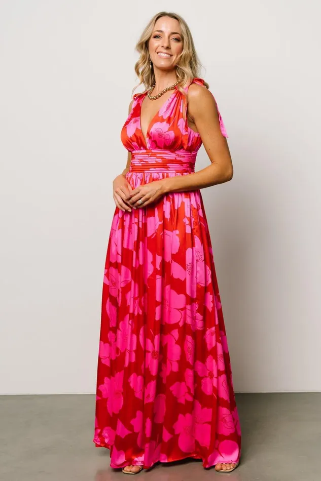 Baltic Born Bump Friendly Zoe Tie Maxi Dress Red Pink 8211 Women