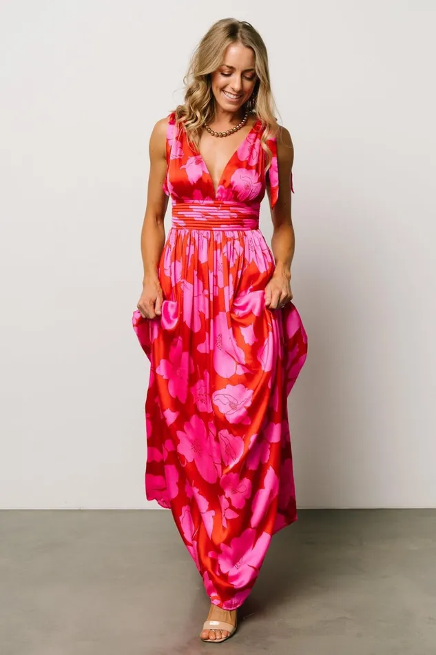 Baltic Born Bump Friendly Zoe Tie Maxi Dress Red Pink 8211 Women Baltic Born Bump Friendly Zoe Tie Maxi Dress Red Pink 8211 Women