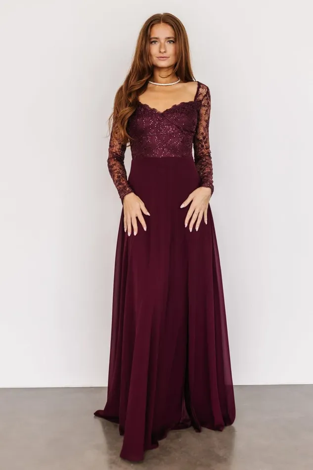 Baltic Born Embellished and Sequined Adalaide Long Sleeve Maxi Dress Mulberry 8211 Women
