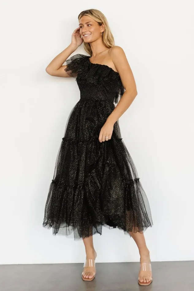 Baltic Born Embellished and Sequined Anessa Tulle Dress Black Gold 8211 Women Baltic Born Embellished and Sequined Anessa Tulle Dress Black Gold 8211 Women