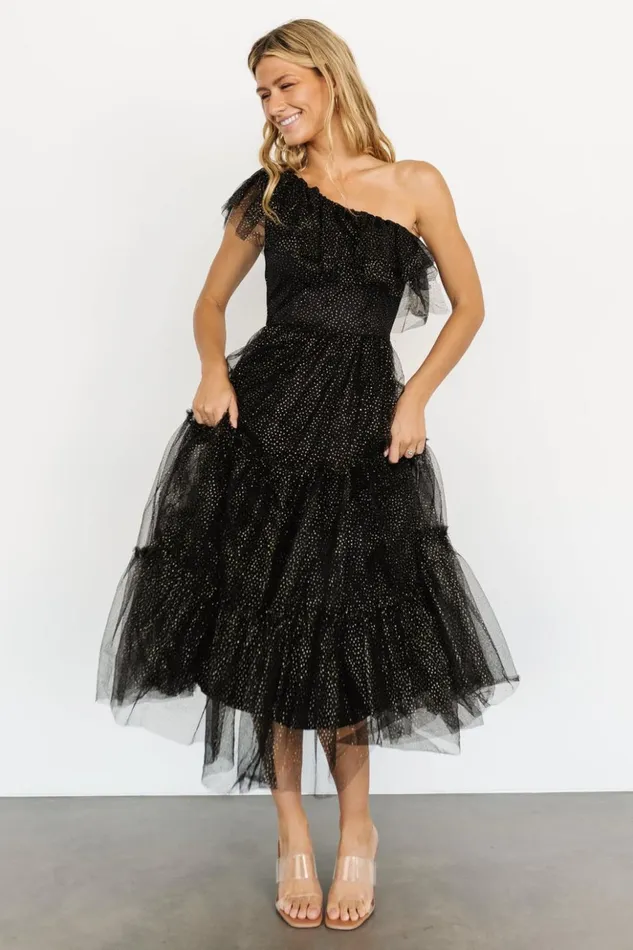 Baltic Born Embellished and Sequined Anessa Tulle Dress Black Gold 8211 Women Baltic Born Embellished and Sequined Anessa Tulle Dress Black Gold 8211 Women