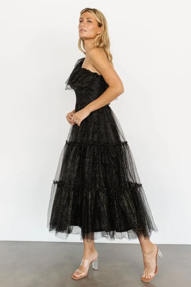 Baltic Born Embellished and Sequined Anessa Tulle Dress Black Gold 8211 Women Baltic Born Embellished and Sequined Anessa Tulle Dress Black Gold 8211 Women