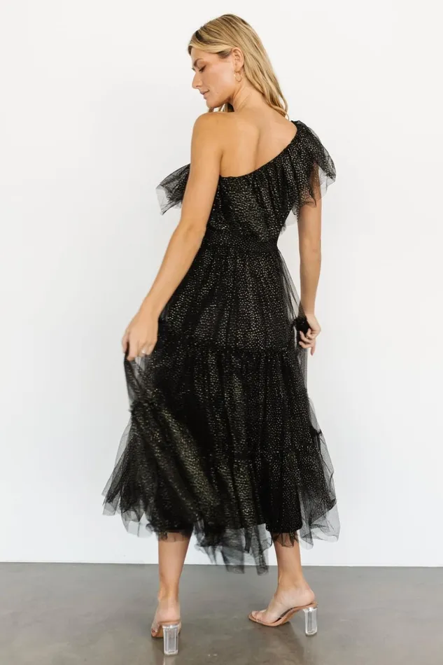 Baltic Born Embellished and Sequined Anessa Tulle Dress Black Gold 8211 Women Baltic Born Embellished and Sequined Anessa Tulle Dress Black Gold 8211 Women