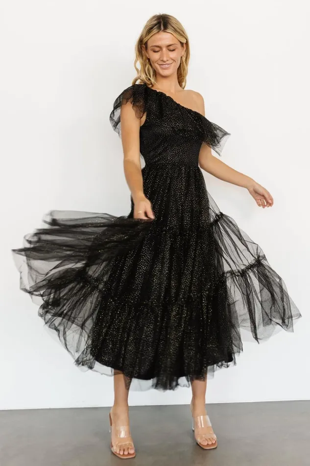 Baltic Born Embellished and Sequined Anessa Tulle Dress Black Gold 8211 Women Baltic Born Embellished and Sequined Anessa Tulle Dress Black Gold 8211 Women