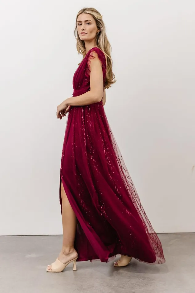 Baltic Born Embellished and Sequined Annika Sequin Mesh Maxi Dress Wine 8211 Women Baltic Born Embellished and Sequined Annika Sequin Mesh Maxi Dress Wine 8211 Women