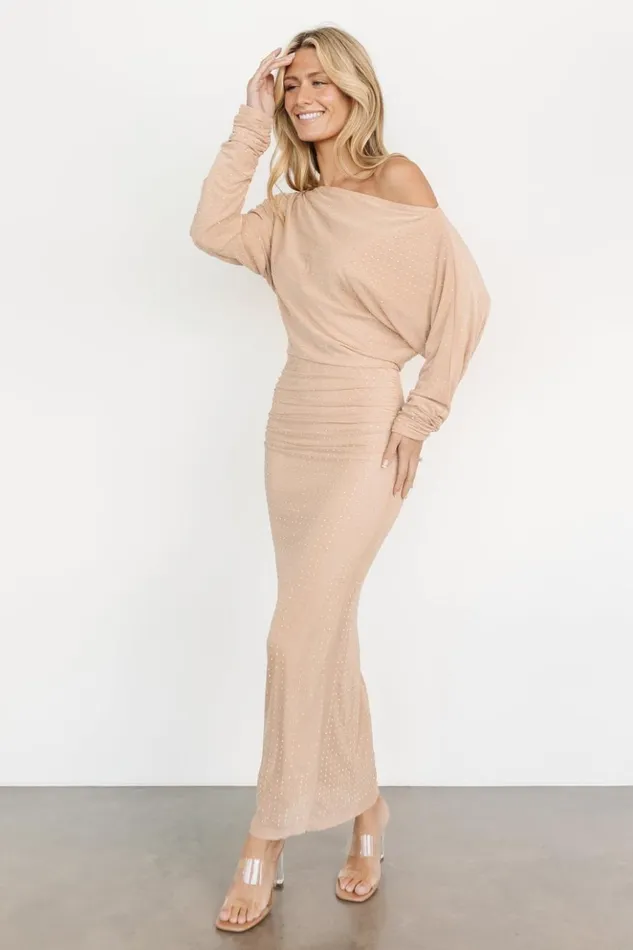 Baltic Born Embellished and Sequined Charlize Rhinestone Maxi Dress Nude 8211 Women