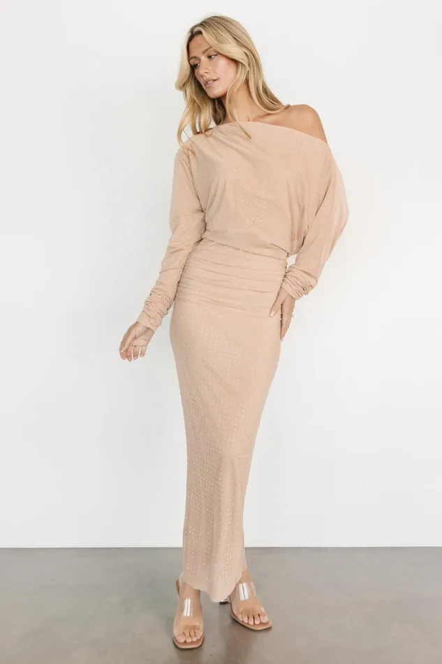 Baltic Born Embellished and Sequined Charlize Rhinestone Maxi Dress Nude 8211 Women Baltic Born Embellished and Sequined Charlize Rhinestone Maxi Dress Nude 8211 Women