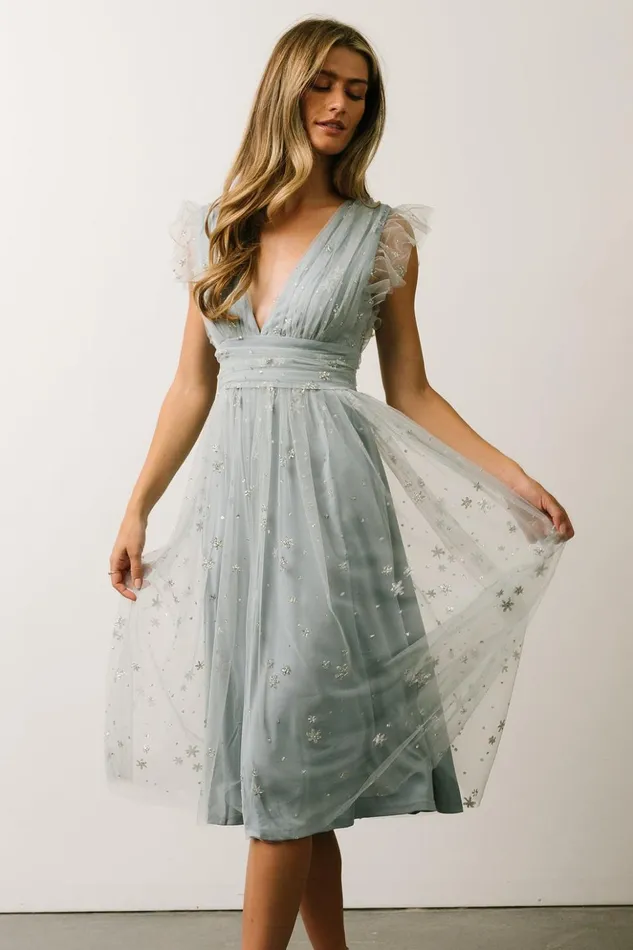 Baltic Born Embellished and Sequined Chiara Shimmer Midi Dress Dusty Blue Silver 8211 Women Baltic Born Embellished and Sequined Chiara Shimmer Midi Dress Dusty Blue Silver 8211 Women