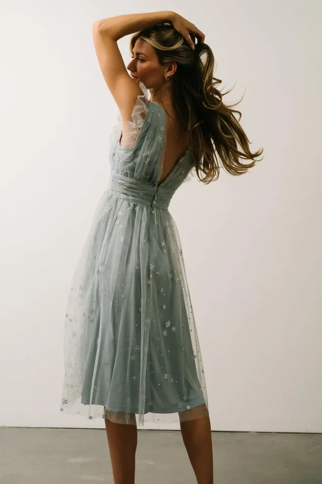 Baltic Born Embellished and Sequined Chiara Shimmer Midi Dress Dusty Blue Silver 8211 Women Baltic Born Embellished and Sequined Chiara Shimmer Midi Dress Dusty Blue Silver 8211 Women