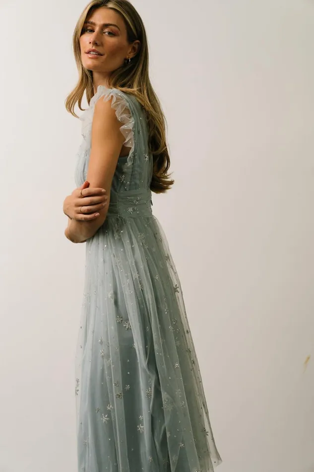 Baltic Born Embellished and Sequined Chiara Shimmer Midi Dress Dusty Blue Silver 8211 Women Baltic Born Embellished and Sequined Chiara Shimmer Midi Dress Dusty Blue Silver 8211 Women