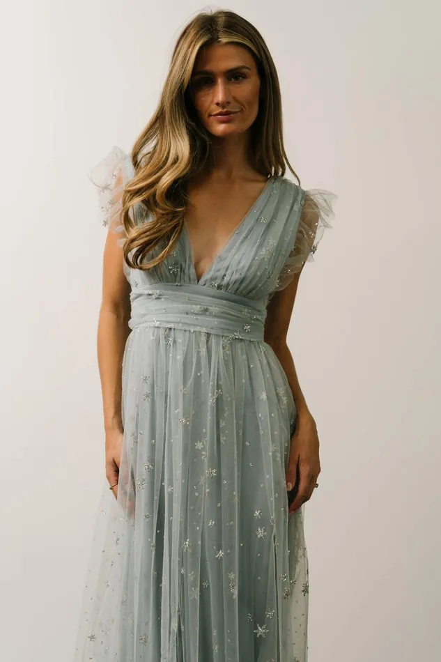 Baltic Born Embellished and Sequined Chiara Shimmer Midi Dress Dusty Blue Silver 8211 Women Baltic Born Embellished and Sequined Chiara Shimmer Midi Dress Dusty Blue Silver 8211 Women