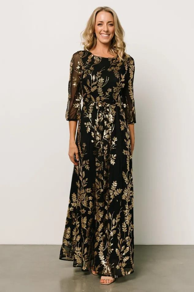 Baltic Born Embellished and Sequined Destiny Sequin Maxi Dress Black Gold 8211 Women Baltic Born Embellished and Sequined Destiny Sequin Maxi Dress Black Gold 8211 Women