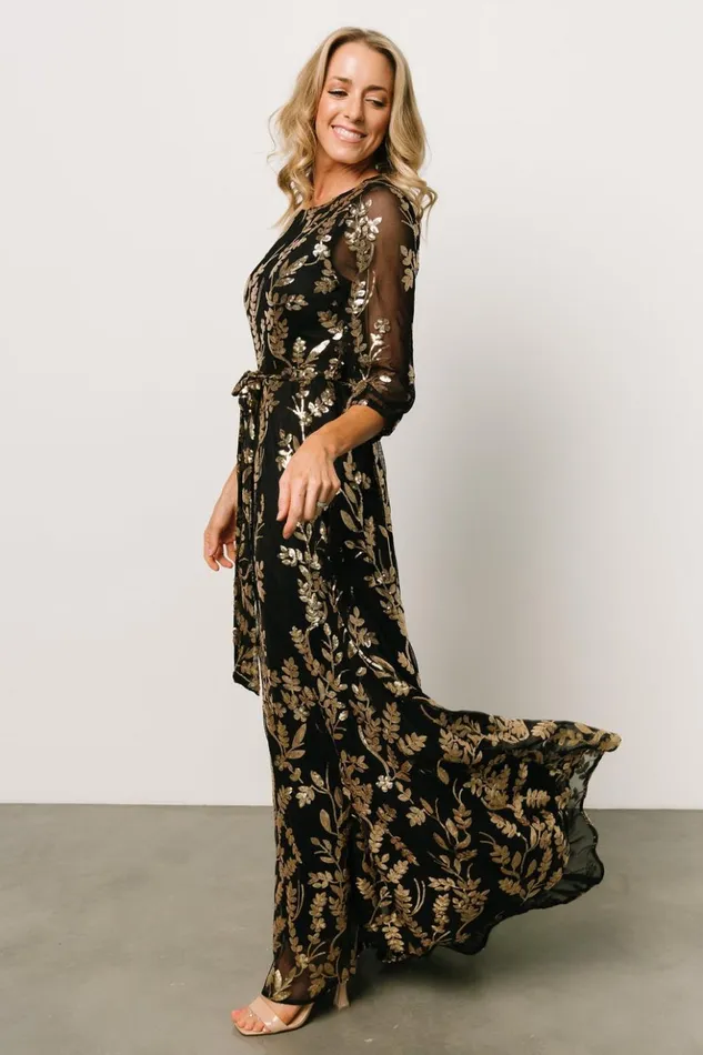 Baltic Born Embellished and Sequined Destiny Sequin Maxi Dress Black Gold 8211 Women Baltic Born Embellished and Sequined Destiny Sequin Maxi Dress Black Gold 8211 Women