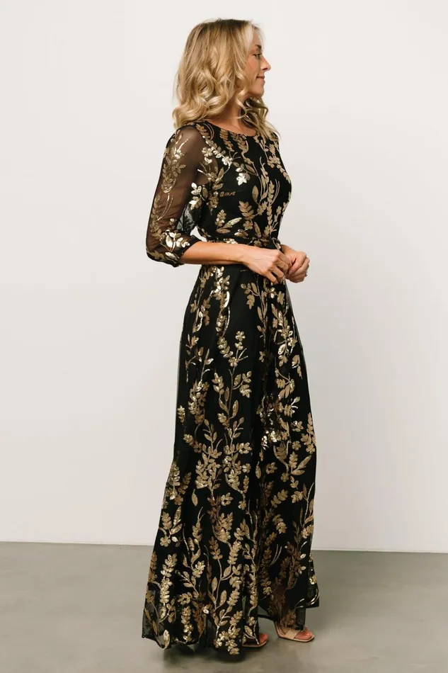 Baltic Born Embellished and Sequined Destiny Sequin Maxi Dress Black Gold 8211 Women Baltic Born Embellished and Sequined Destiny Sequin Maxi Dress Black Gold 8211 Women