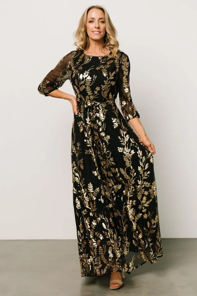 Baltic Born Embellished and Sequined Destiny Sequin Maxi Dress Black Gold 8211 Women Baltic Born Embellished and Sequined Destiny Sequin Maxi Dress Black Gold 8211 Women