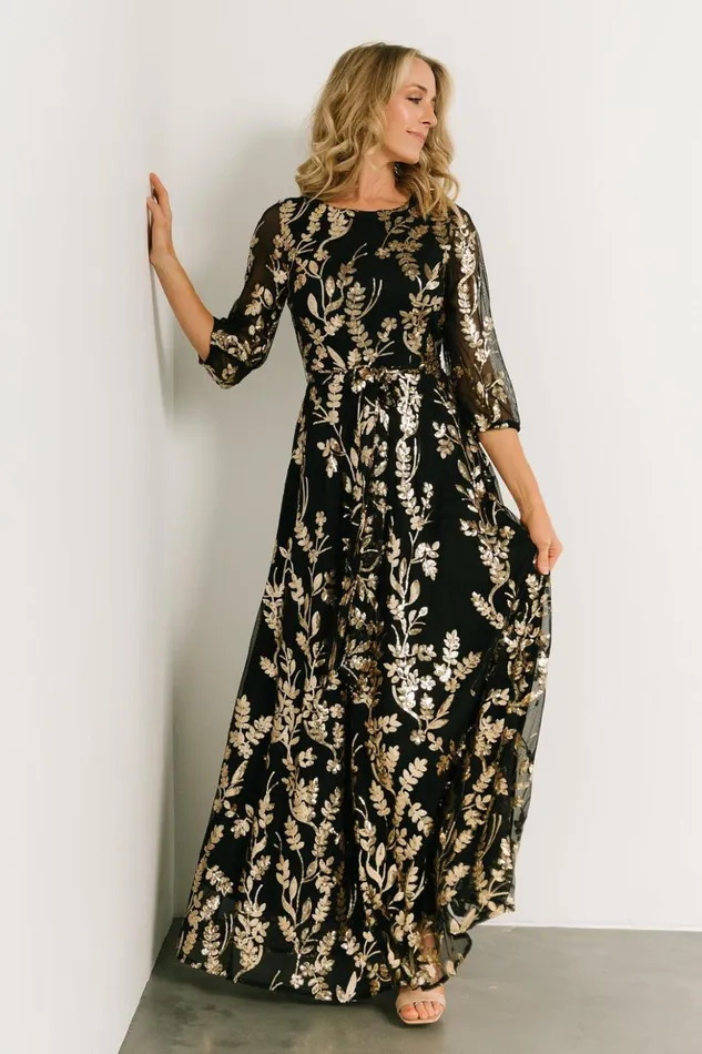 Baltic Born Embellished and Sequined Destiny Sequin Maxi Dress Black Gold 8211 Women Baltic Born Embellished and Sequined Destiny Sequin Maxi Dress Black Gold 8211 Women