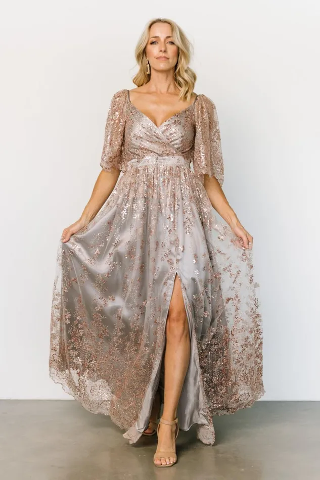 Baltic Born Embellished and Sequined Genevieve Glitter Maxi Dress Gray Rose Gold 8211 Women Baltic Born Embellished and Sequined Genevieve Glitter Maxi Dress Gray Rose Gold 8211 Women