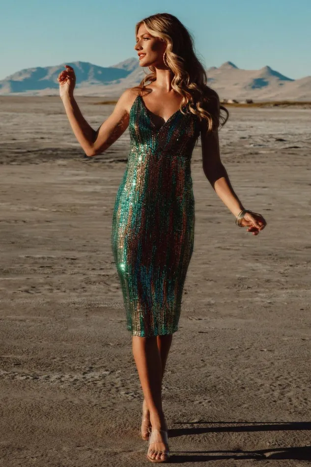 Baltic Born Embellished and Sequined Michelle Sequin Midi Dress Green Multi 8211 Women Baltic Born Embellished and Sequined Michelle Sequin Midi Dress Green Multi 8211 Women