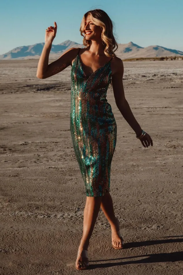 Baltic Born Embellished and Sequined Michelle Sequin Midi Dress Green Multi 8211 Women Baltic Born Embellished and Sequined Michelle Sequin Midi Dress Green Multi 8211 Women