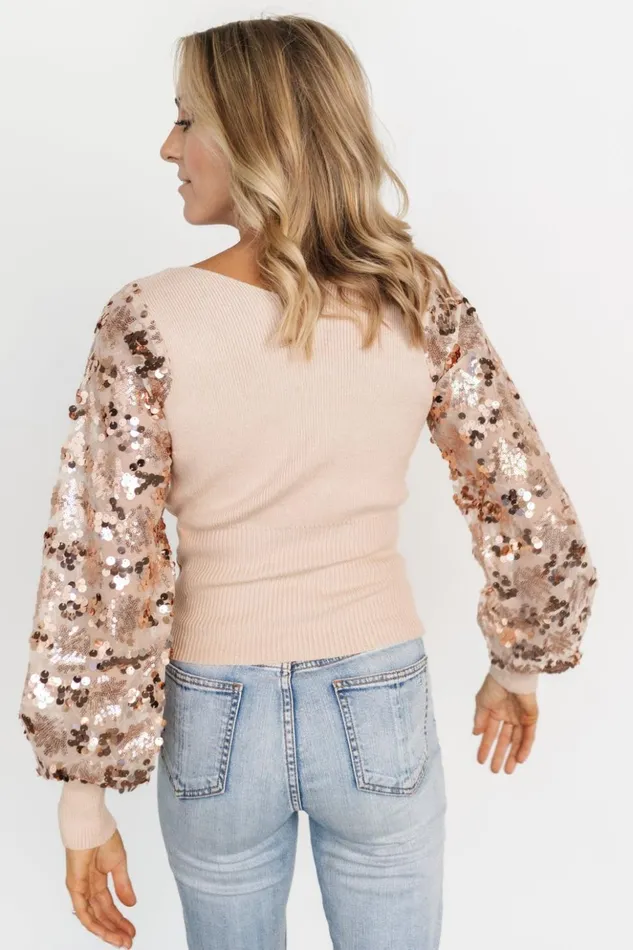 Baltic Born Embellished and Sequined Mina Sequin Sleeve Top Champagne 8211 Women Baltic Born Embellished and Sequined Mina Sequin Sleeve Top Champagne 8211 Women