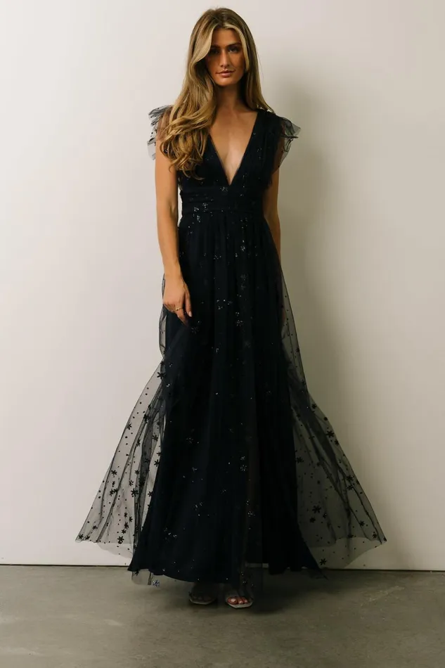 Baltic Born Embellished and Sequined Nova Shimmer Maxi Dress Navy 8211 Women