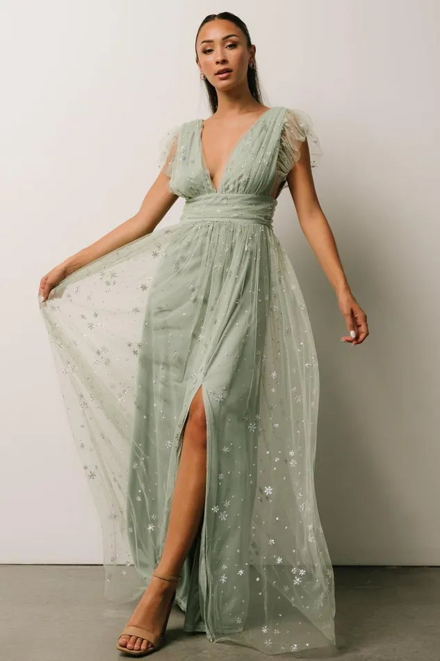 Baltic Born Embellished and Sequined Nova Shimmer Maxi Dress Sage Silver 8211 Women Baltic Born Embellished and Sequined Nova Shimmer Maxi Dress Sage Silver 8211 Women